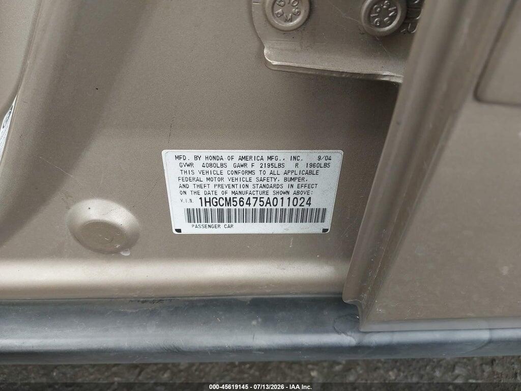 1HGCM56475A011024 2005 HONDA ACCORD photo no. 9