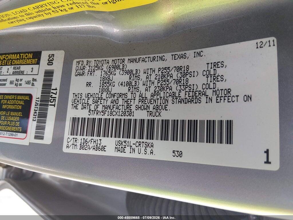 5TFRY5F18CX120301 2012 TOYOTA TUNDRA photo no. 9