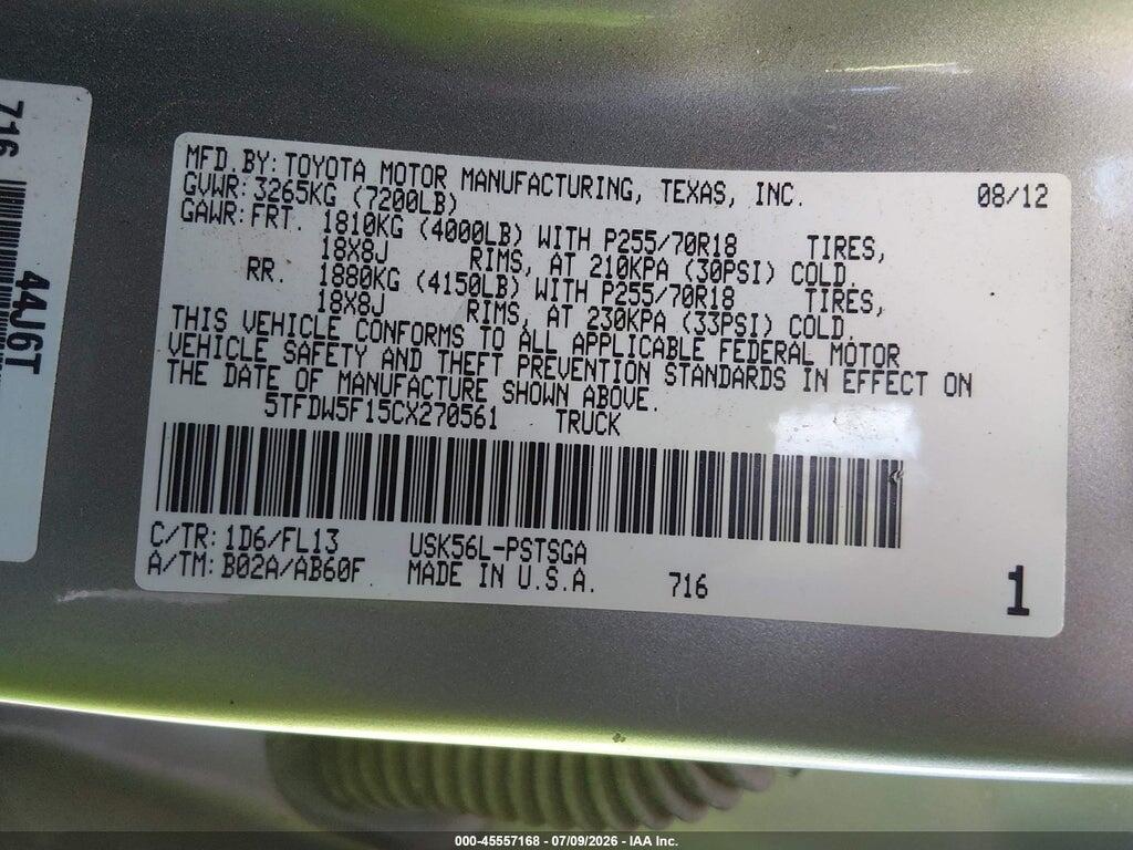 5TFDW5F15CX270561 2012 TOYOTA TUNDRA photo no. 9