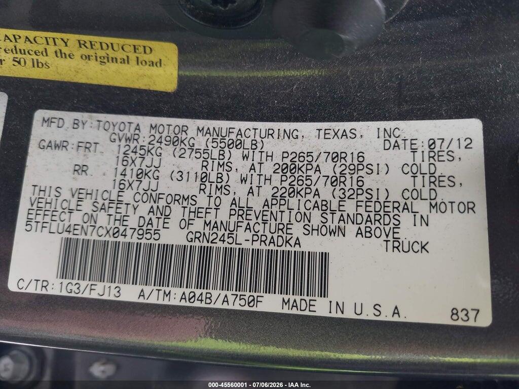 5TFLU4EN7CX047955 2012 TOYOTA TACOMA photo no. 9