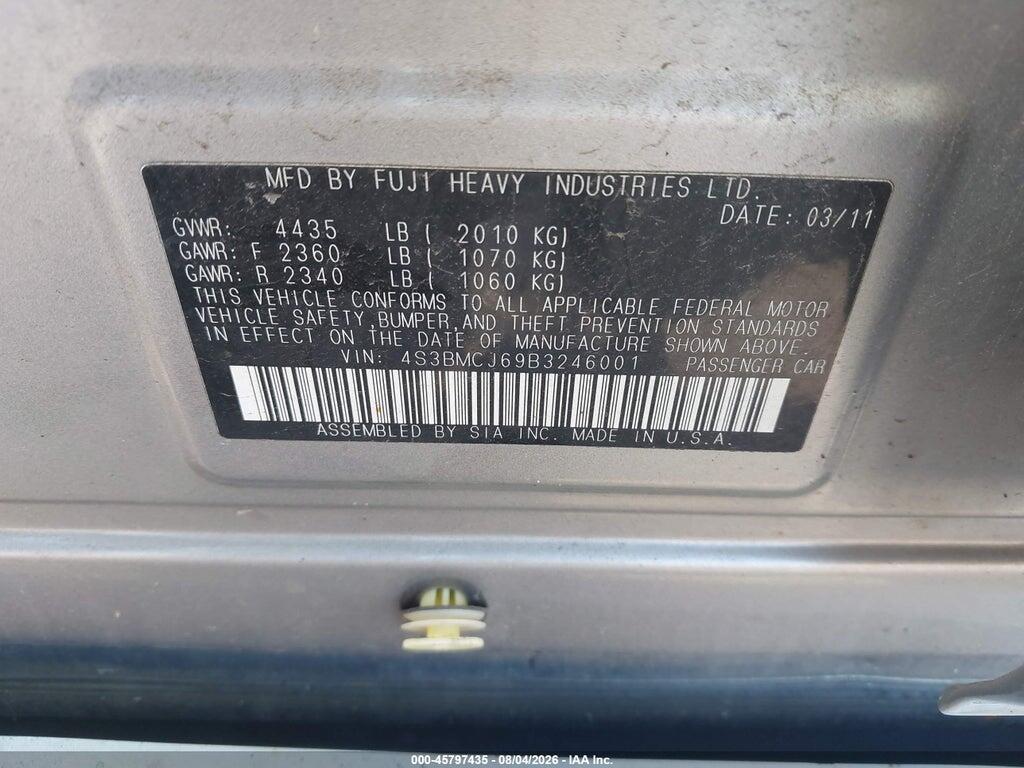 4S3BMCJ69B3246001 2011 SUBARU LEGACY photo no. 9