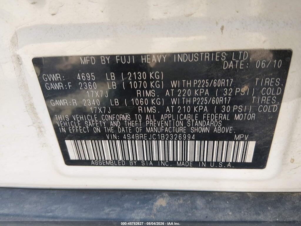 4S4BREJC1B2326994 2011 SUBARU OUTBACK photo no. 9