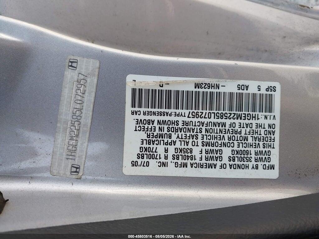 1HGEM22585L072957 2005 HONDA CIVIC photo no. 9