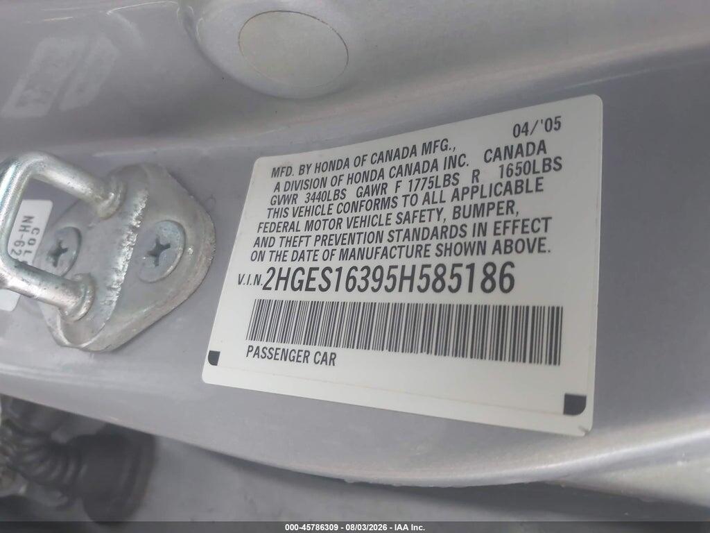 2HGES16395H585186 2005 HONDA CIVIC photo no. 9