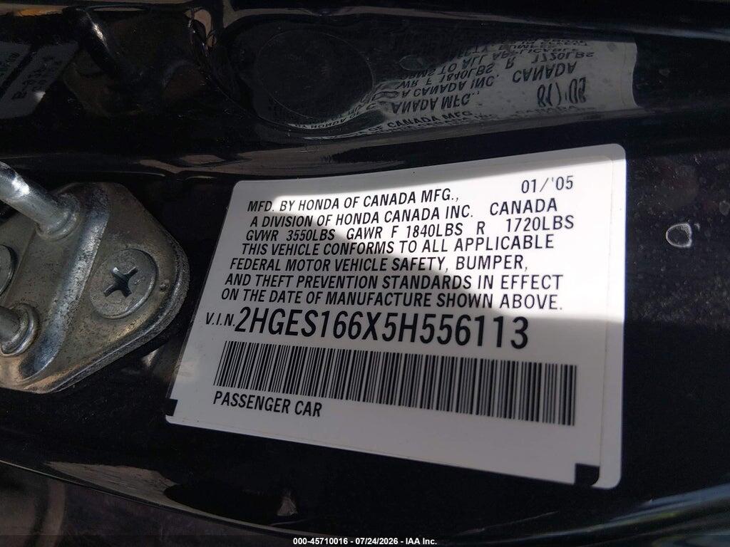 2HGES166X5H556113 2005 HONDA CIVIC photo no. 9