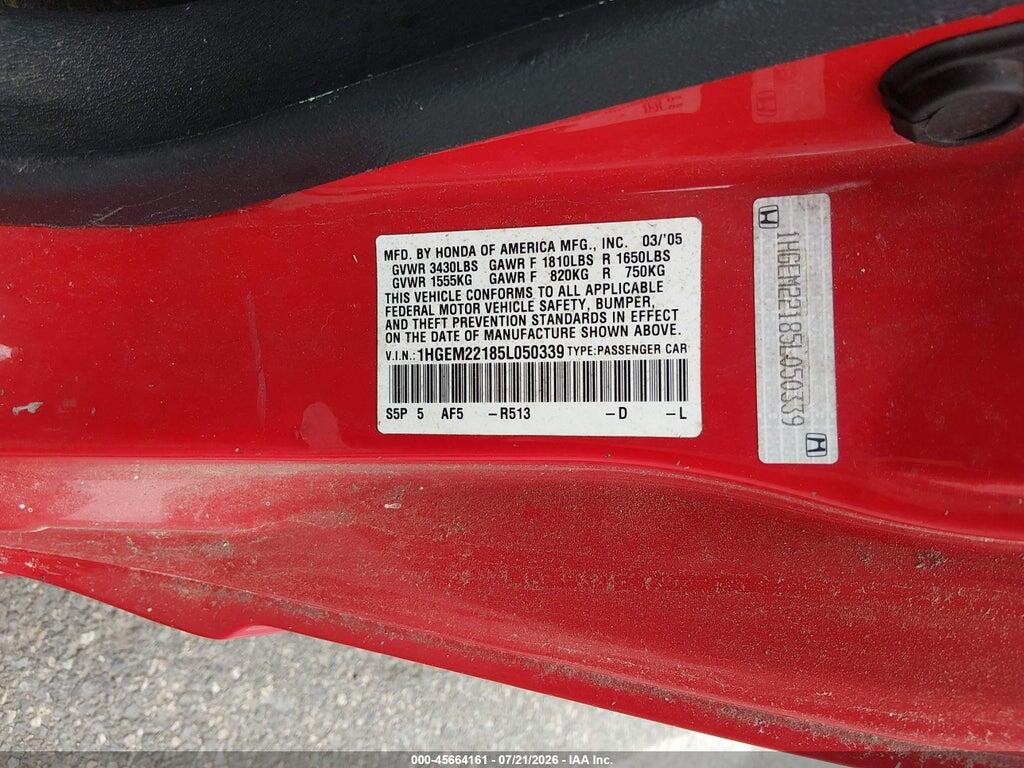 1HGEM22185L050339 2005 HONDA CIVIC photo no. 9