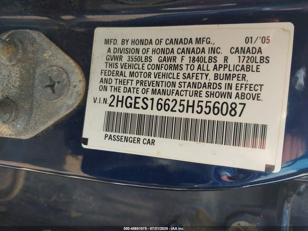 2HGES16625H556087 2005 HONDA CIVIC photo no. 9