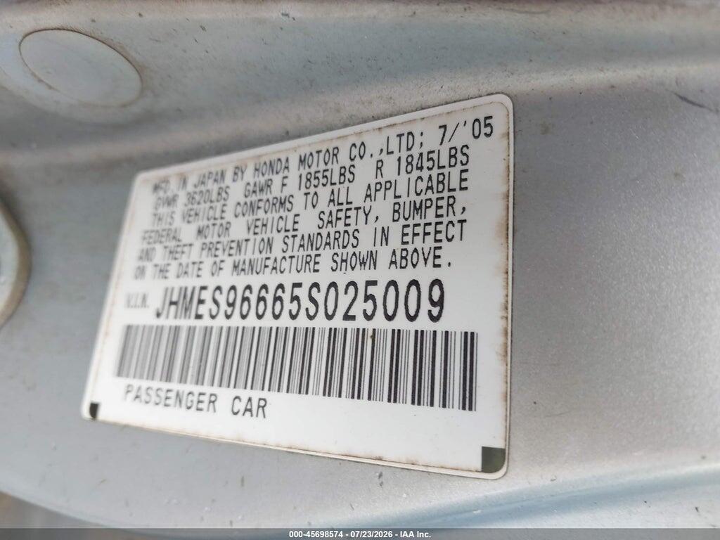 JHMES96665S025009 2005 HONDA CIVIC HYBRID photo no. 9