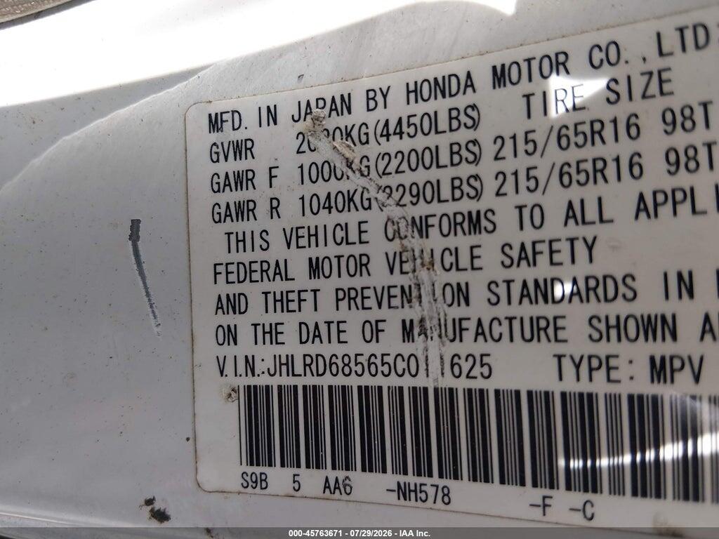 JHLRD68565C011625 2005 HONDA CR-V photo no. 9