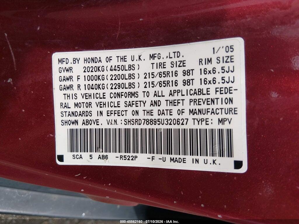 SHSRD78895U320627 2005 HONDA CR-V photo no. 9