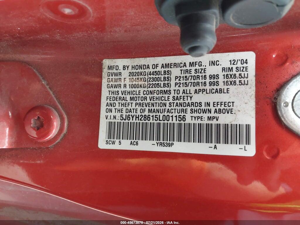 5J6YH28615L001156 2005 HONDA ELEMENT photo no. 9