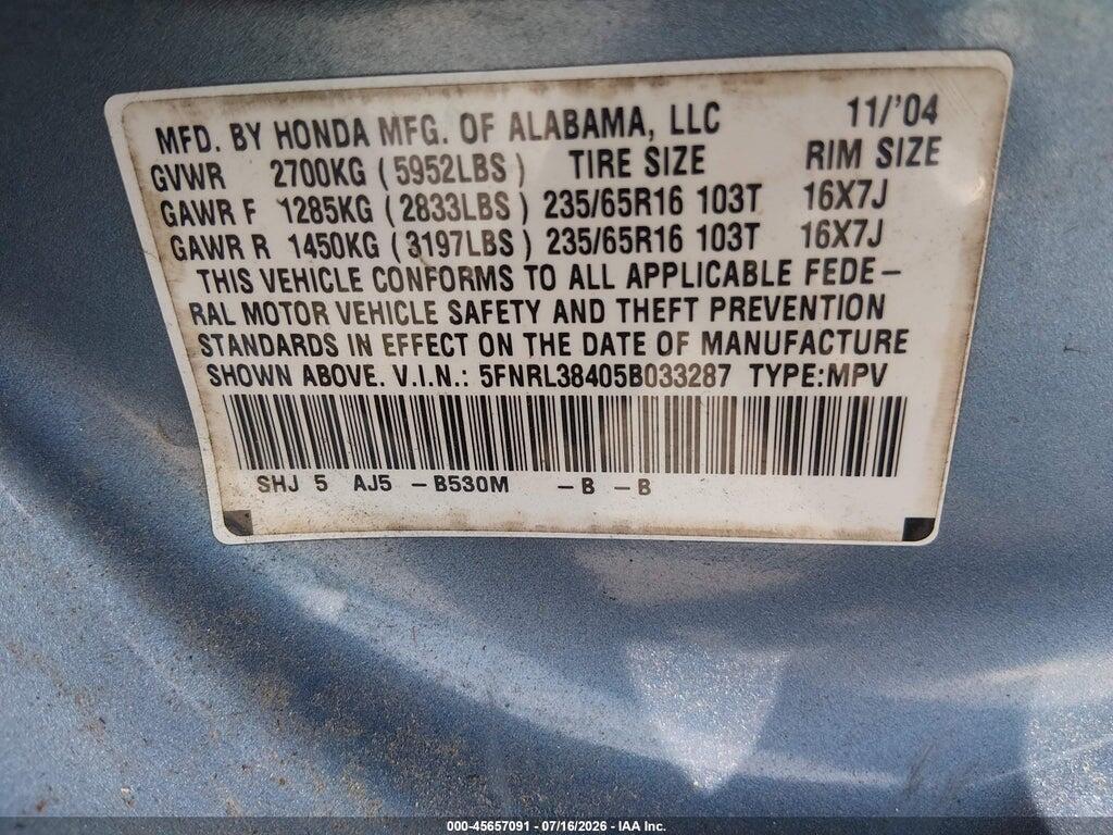 5FNRL38405B033287 2005 HONDA ODYSSEY photo no. 9