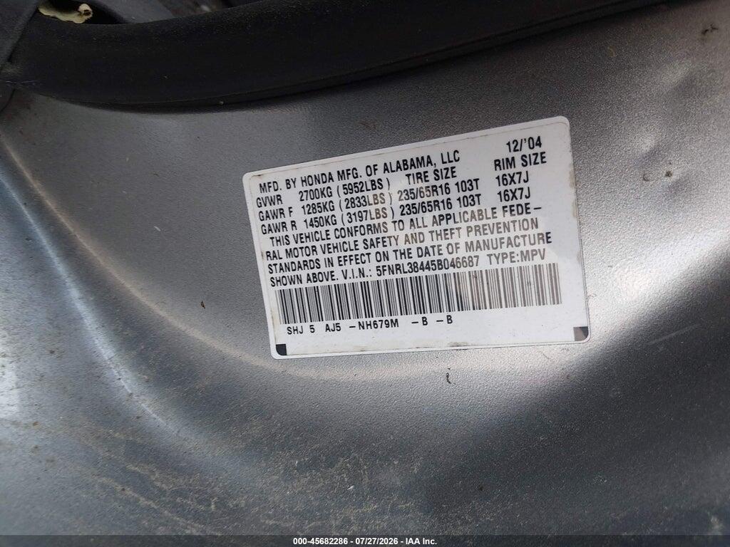 5FNRL38445B046687 2005 HONDA ODYSSEY photo no. 9