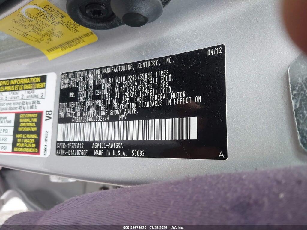 4T3BA3BB6CU032974 2012 TOYOTA VENZA photo no. 9