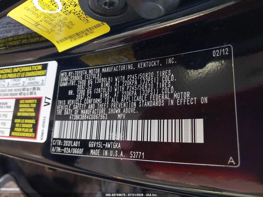 4T3BK3BB4CU067963 2012 TOYOTA VENZA photo no. 9