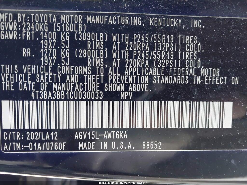 4T3BA3BB1CU030033 2012 TOYOTA VENZA photo no. 9