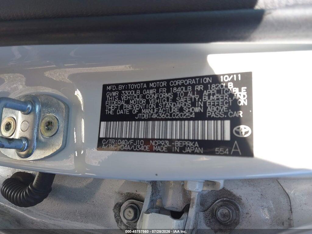 JTDBT4K36CL020254 2012 TOYOTA YARIS photo no. 9