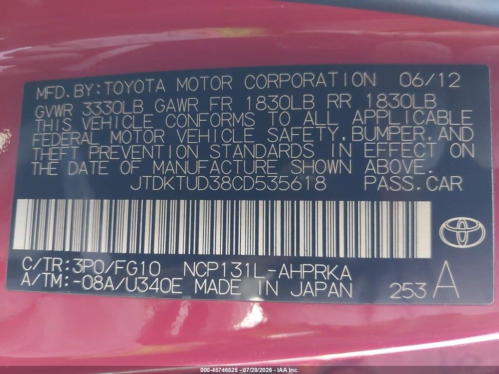 JTDKTUD38CD535618 2012 TOYOTA YARIS photo no. 9