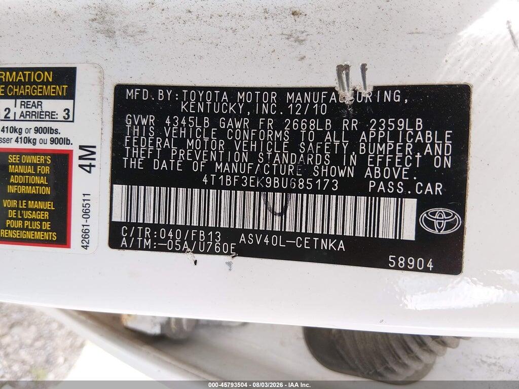4T1BF3EK9BU685173 2011 TOYOTA CAMRY photo no. 9