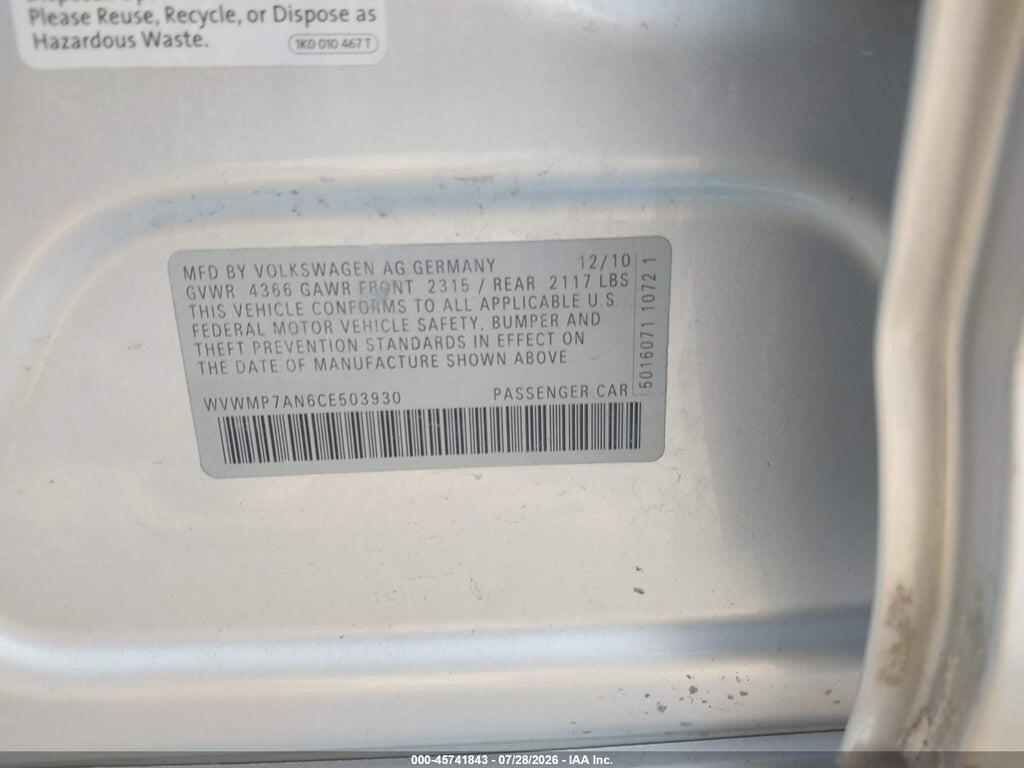 WVWMP7AN6CE503930 2012 VOLKSWAGEN CC photo no. 9