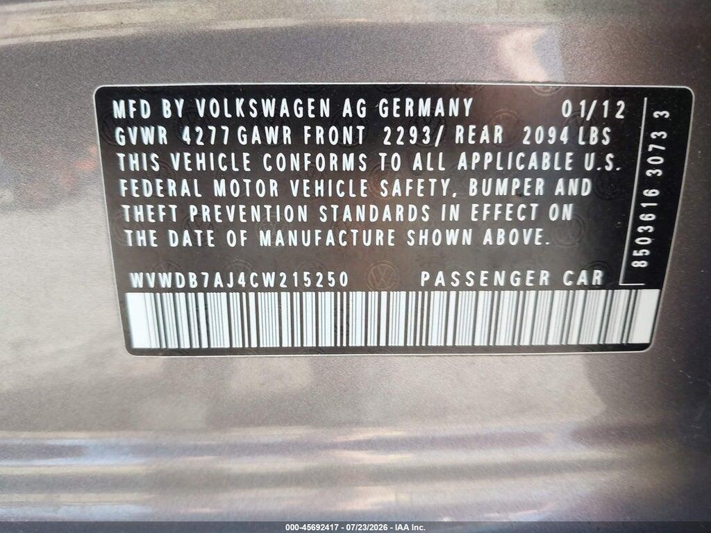 WVWDB7AJ4CW215250 2012 VOLKSWAGEN GOLF photo no. 9