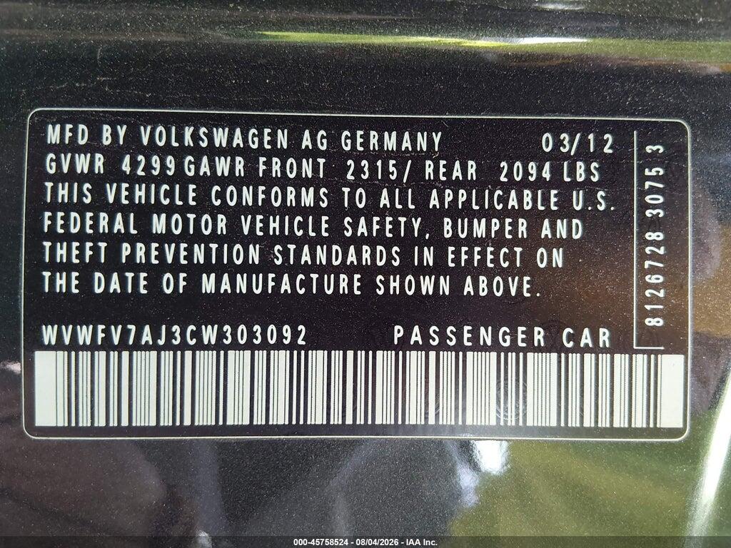 WVWFV7AJ3CW303092 2012 VOLKSWAGEN GTI photo no. 9