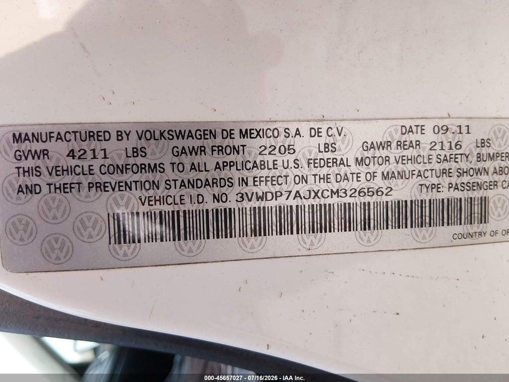 3VWDP7AJXCM326562 2012 VOLKSWAGEN JETTA photo no. 9