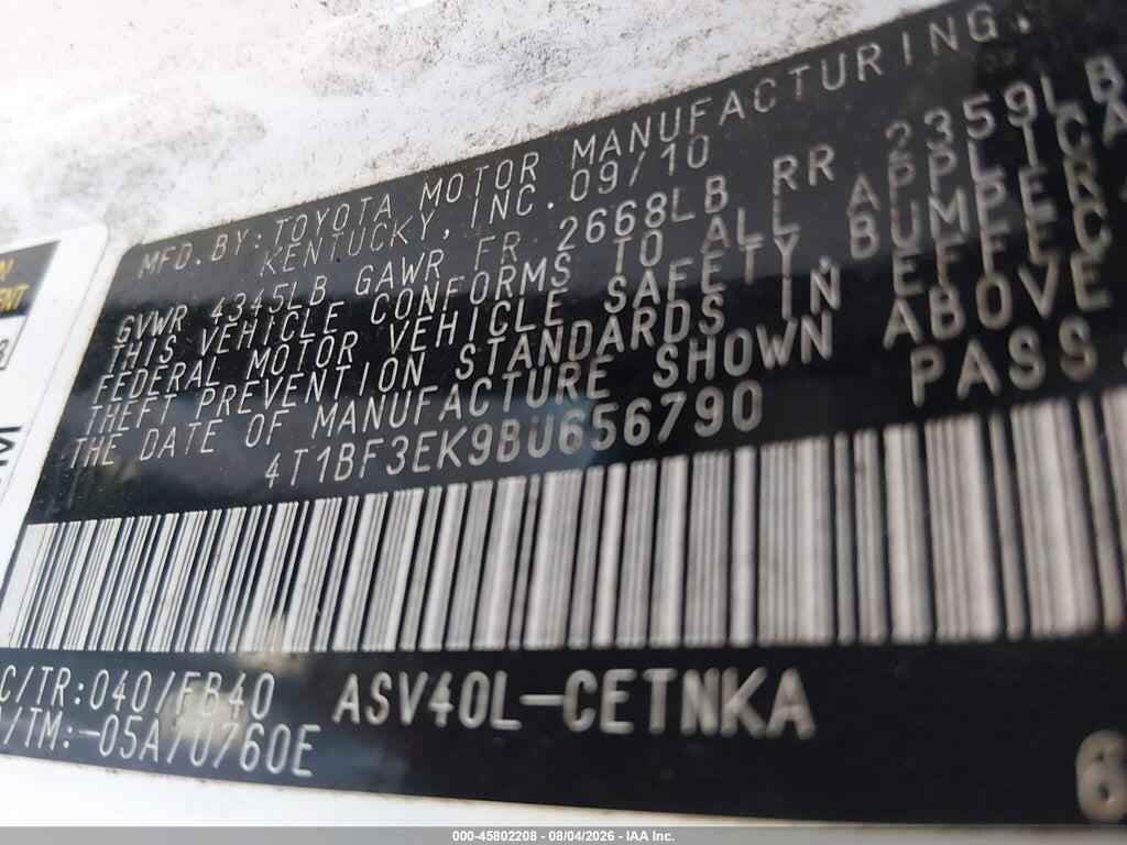 4T1BF3EK9BU656790 2011 TOYOTA CAMRY photo no. 9
