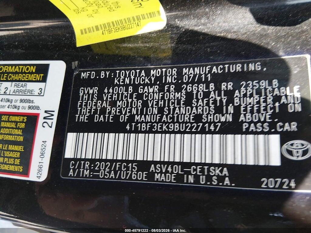 4T1BF3EK9BU227147 2011 TOYOTA CAMRY photo no. 9
