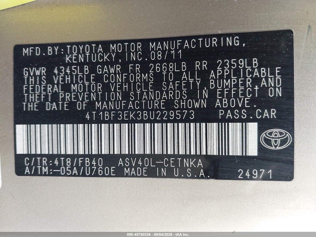 4T1BF3EK3BU229573 2011 TOYOTA CAMRY photo no. 9