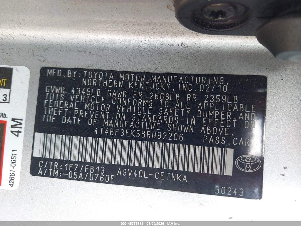 4T4BF3EK5BR092206 2011 TOYOTA CAMRY photo no. 9