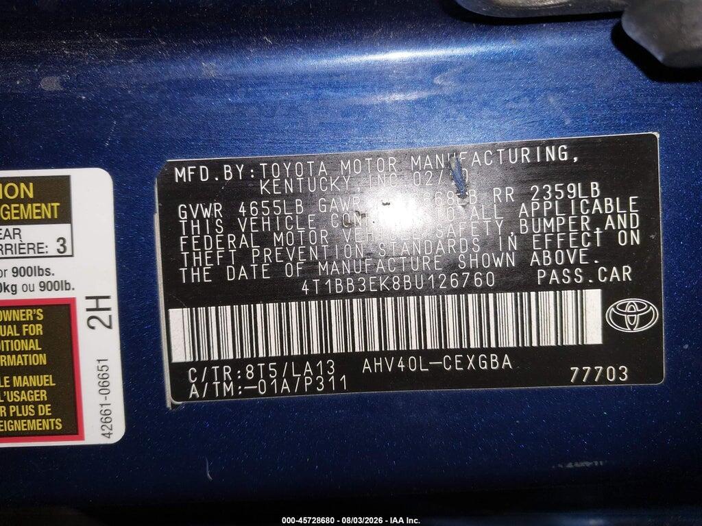 4T1BB3EK8BU126760 2011 TOYOTA CAMRY photo no. 9
