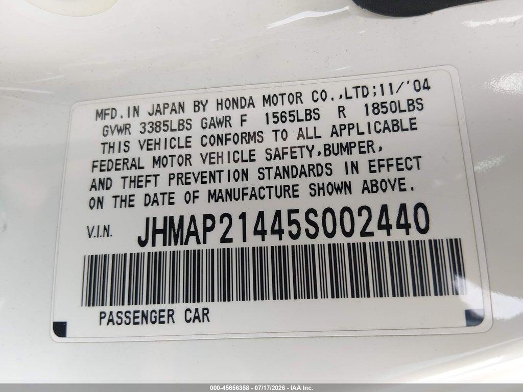 JHMAP21445S002440 2005 HONDA S2000 photo no. 9