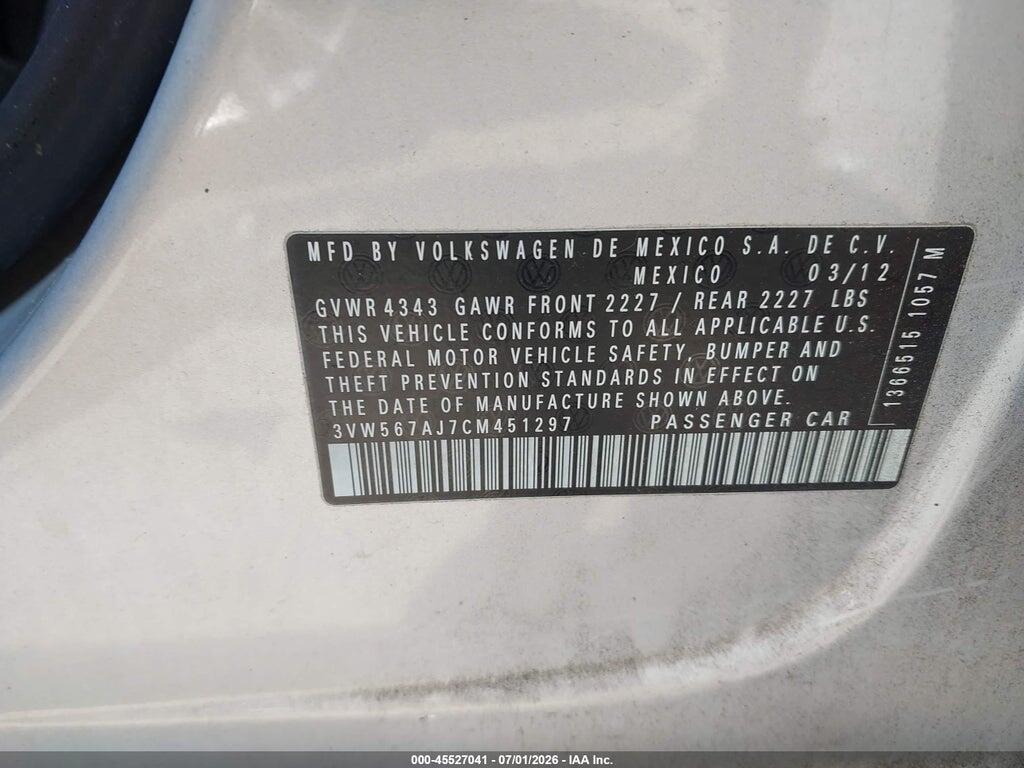3VW567AJ7CM451297 2012 VOLKSWAGEN JETTA photo no. 9