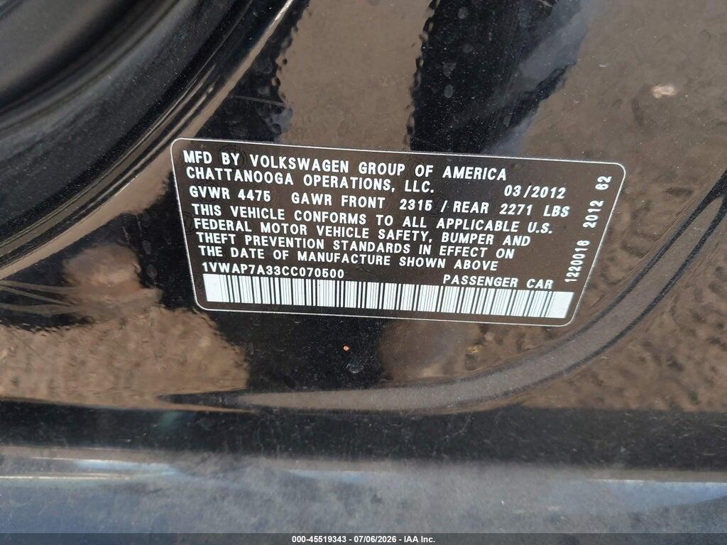 1VWAP7A33CC070500 2012 VOLKSWAGEN PASSAT photo no. 9