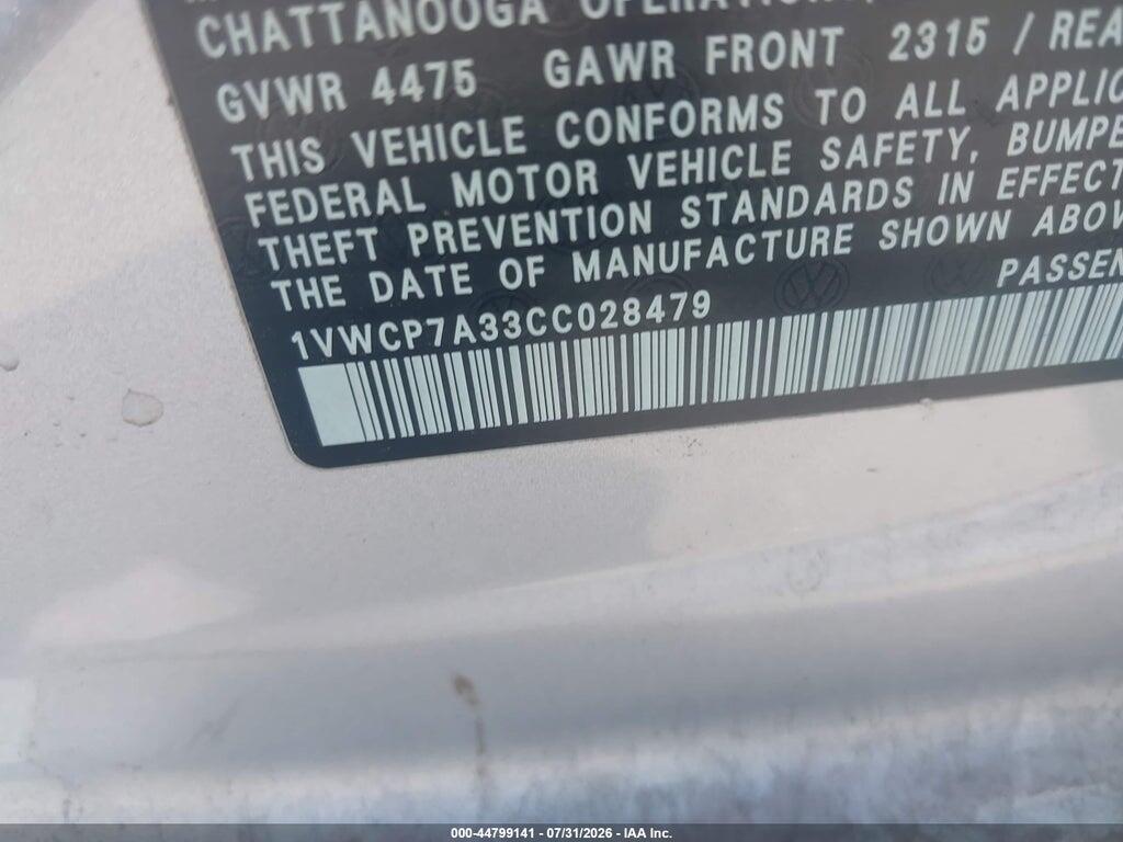 1VWCP7A33CC028479 2012 VOLKSWAGEN PASSAT photo no. 9