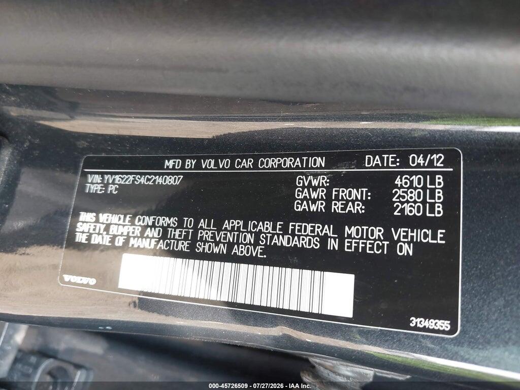 YV1622FS4C2140807 2012 VOLVO S60 photo no. 9