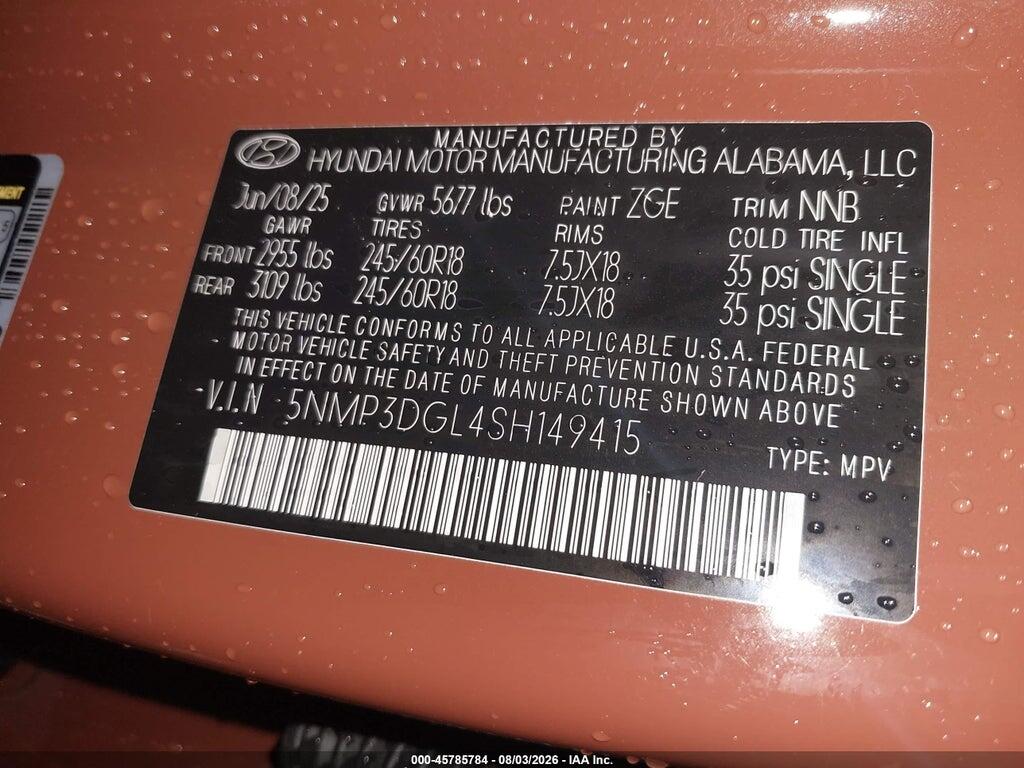5NMP3DGL4SH149415 2025 HYUNDAI SANTA FE photo no. 9