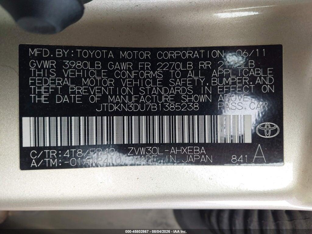 JTDKN3DU7B1385238 2011 TOYOTA PRIUS photo no. 9
