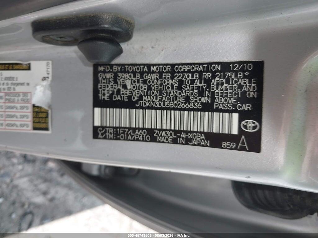 JTDKN3DU5B0266836 2011 TOYOTA PRIUS photo no. 9