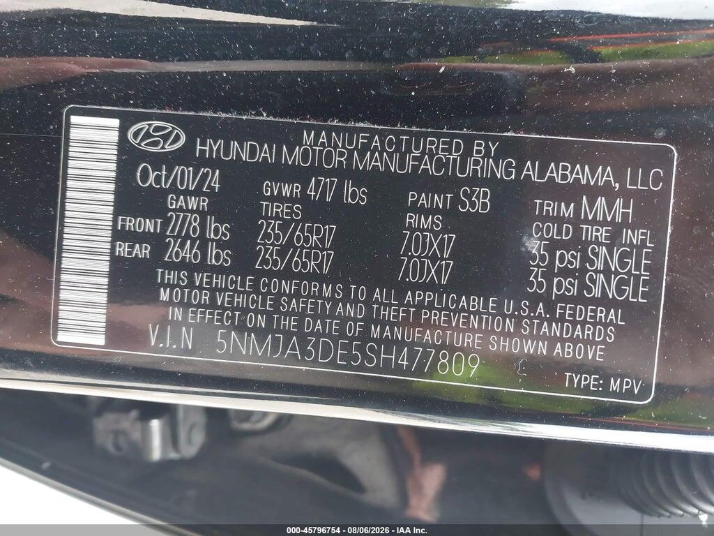 5NMJA3DE5SH477809 2025 HYUNDAI TUCSON photo no. 9