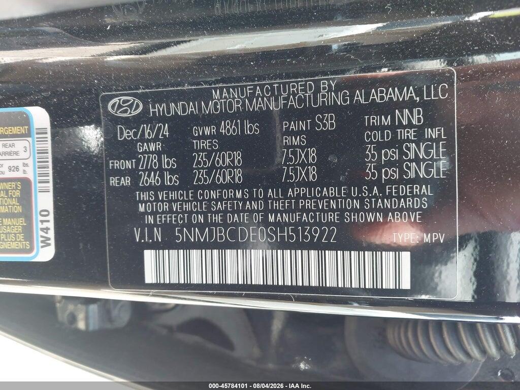 5NMJBCDE0SH513922 2025 HYUNDAI TUCSON photo no. 9