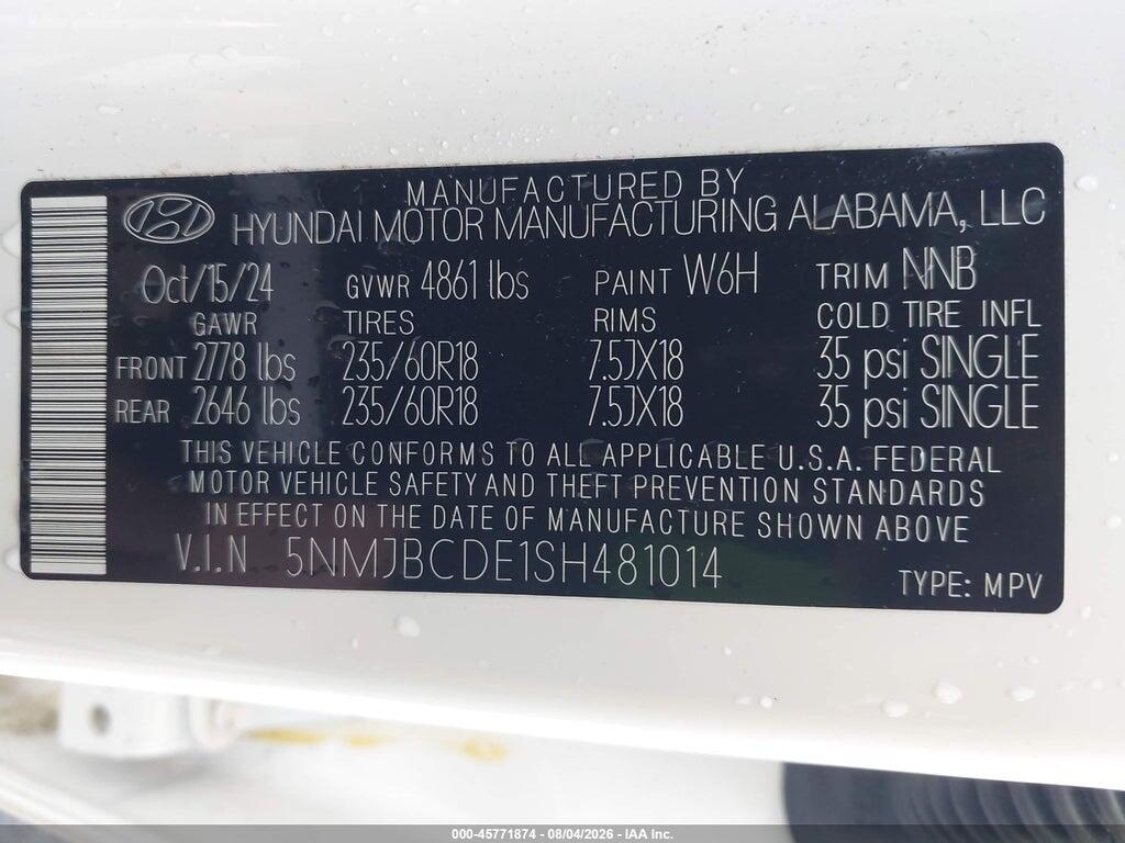 5NMJBCDE1SH481014 2025 HYUNDAI TUCSON photo no. 9