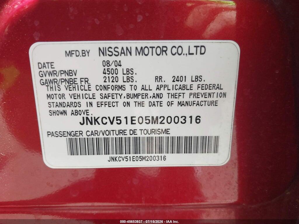 JNKCV51E05M200316 2005 INFINITI G35 photo no. 9