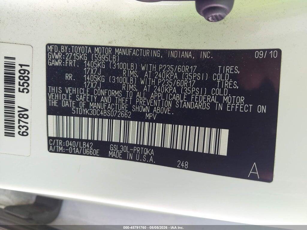 5TDYK3DC4BS072662 2011 TOYOTA SIENNA photo no. 9