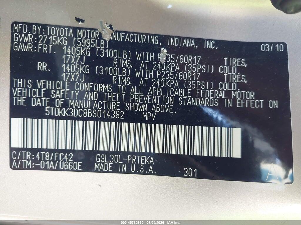 5TDKK3DC8BS014382 2011 TOYOTA SIENNA photo no. 9