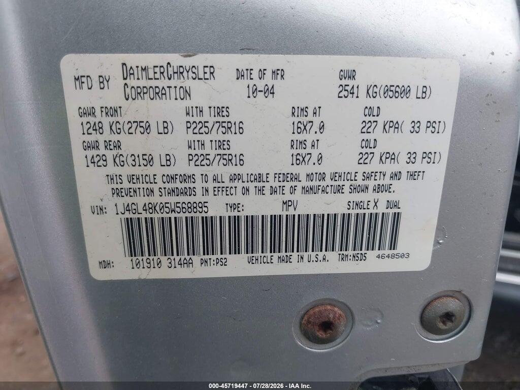 1J4GL48K05W568895 2005 JEEP LIBERTY photo no. 9
