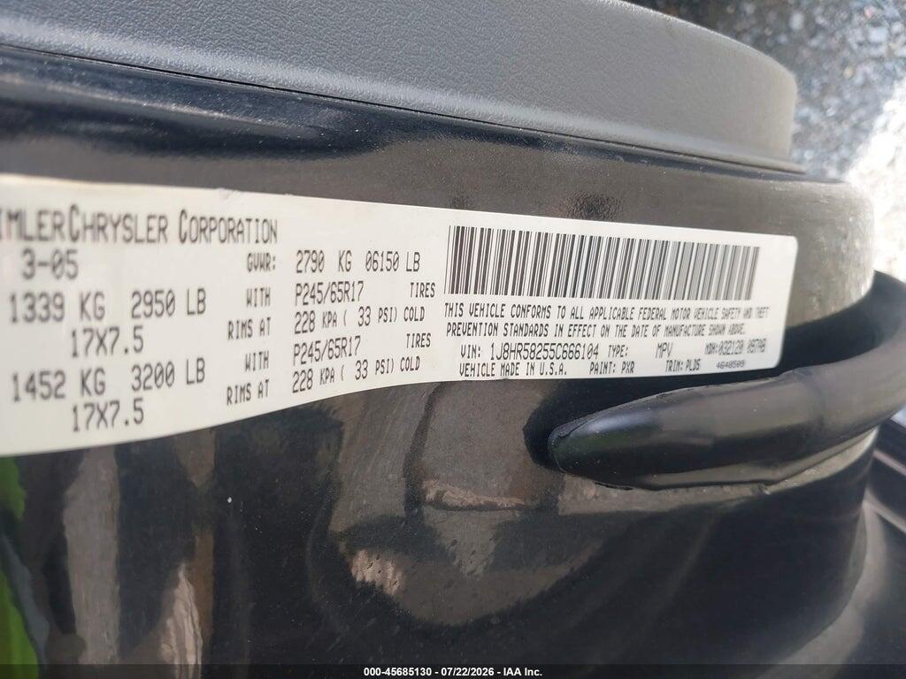 1J8HR58255C666104 2005 JEEP GRAND CHEROKEE photo no. 9