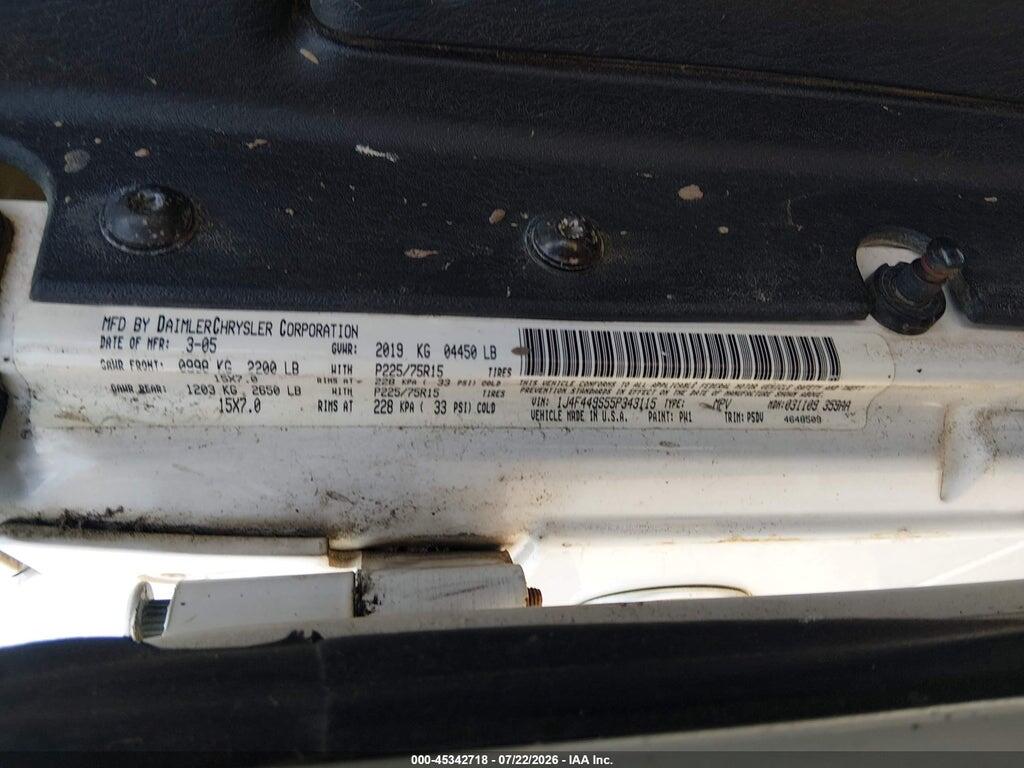 1J4F449S55P343115 2005 JEEP WRANGLER photo no. 9