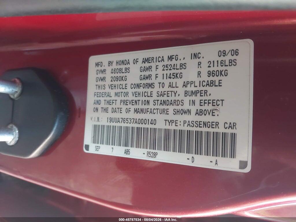 19UUA76537A000140 2007 ACURA TL photo no. 9